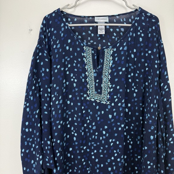 Catherines Navy Blue Confetti Embroidered Pullover Gauze Shirt Size‎ 4X - Picture 3 of 9